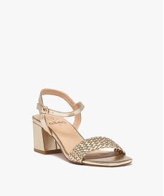 sandales femme a talon carre et bride tressee metallisee jaune sandales a talonE498801_2