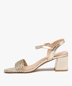 sandales femme a talon carre et bride tressee metallisee jaune sandales a talonE498801_3