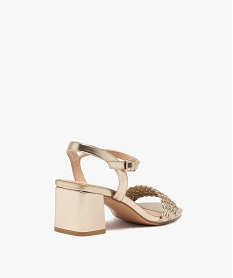 sandales femme a talon carre et bride tressee metallisee jaune sandales a talonE498801_4