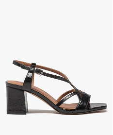 GEMO Sandales à talon carré à brides fantaisie vernies noir standard