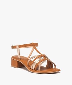 sandales femme a petit talon carre en cuir avec brides metallisees - taneo orange sandales a talonE500701_2