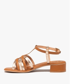 sandales femme a petit talon carre en cuir avec brides metallisees - taneo orange sandales a talonE500701_3