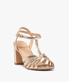 sandales a talon carre a brides unies metallisees aspect graine dore sandales a talonE501301_2