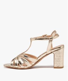 sandales a talon carre a brides unies metallisees aspect graine dore sandales a talonE501301_3