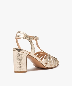 sandales a talon carre a brides unies metallisees aspect graine dore sandales a talonE501301_4