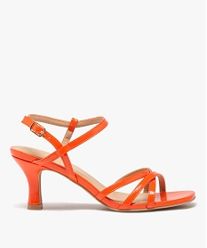 GEMO Sandales femme à talon fin avec brides vernies et unies Orange