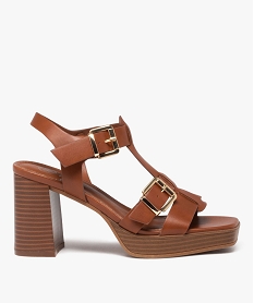 GEMO Sandales femme unies à talon haut avec boucles et bout carré marron standard