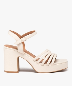 GEMO Sandales femme à talon plateforme et bout carré à fines brides beige standard
