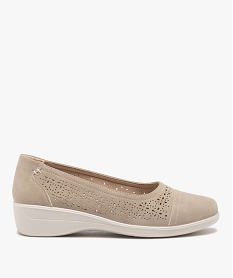 ballerines femme confort unies en suedine ajouree et a semelle compensee beige ballerinesE503601_1