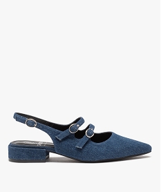 GEMO Ballerines femme unies en denim à brides et bout pointu bleu chine