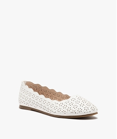 ballerines femme unies a motifs ajoures et col ondule blanc ballerinesE504601_2