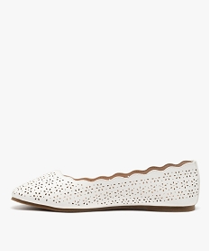 ballerines femme unies a motifs ajoures et col ondule blanc ballerinesE504601_3