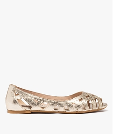 GEMO Ballerines femme unies et ajourées avec bout ouvert dore