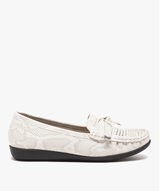 GEMO Mocassins femme confort à motif reptile avec détails fantaisie blanc standard