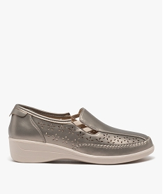 GEMO Mocassins femme confort unis métallisés et ajourés à semelle compensée Brun