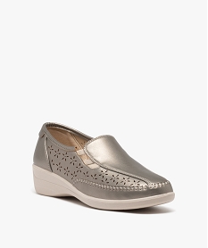 mocassins femme confort unis metallises et ajoures a semelle compensee brun mocassinsE506301_2