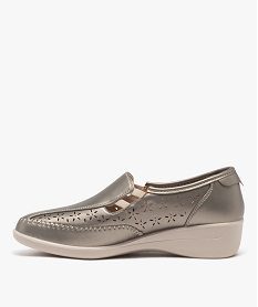 mocassins femme confort unis metallises et ajoures a semelle compensee brun mocassinsE506301_3