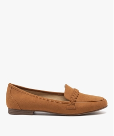 GEMO Mocassins femme unis en suédine à bride tressée Brun