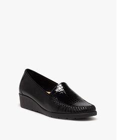 mocassins femme a semelle compensee dessus en cuir uni et vernis effet reptile noir standard mocassinsE507501_2