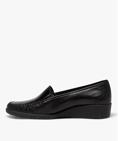 mocassins femme a semelle compensee dessus en cuir uni et vernis effet reptile noir standard mocassinsE507501_3