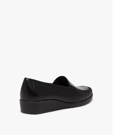 mocassins femme a semelle compensee dessus en cuir uni et vernis effet reptile noirE507501_4