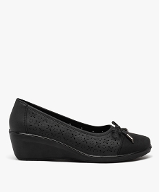 GEMO Escarpins femme confort unis à semelle compensée avec motifs ajourés noir standard