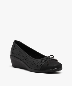 escarpins femme confort unis a semelle compensee avec motifs ajoures noir escarpins compensesE507801_2