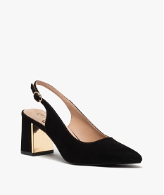 escarpins femme dessus uni en suedine a talon carre et dore noir escarpins talon carreE508401_2