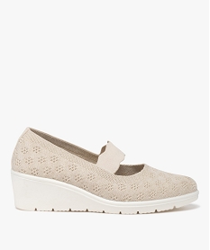 GEMO Escarpins femme confort en mesh uni ajouré et à semelle compensée beige standard
