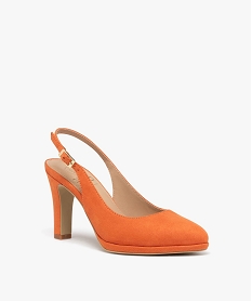 escarpins femme unis dessus en suedine avec bride a boucle orange standard escarpinsE508901_2