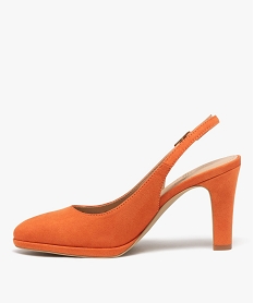 escarpins femme unis dessus en suedine avec bride a boucle orange standard escarpinsE508901_3
