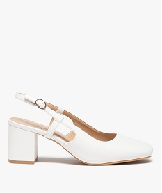 GEMO Escarpins sling-back à talon large et bout carré femme blanc standard