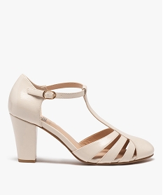 GEMO Escarpins femme à talon unies à brides effet métallisé beige standard