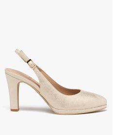 GEMO Escarpins femme unis à talon haut et irisés à paillettes dore