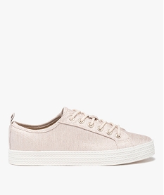 GEMO Baskets en toile à lacets avec épaisse semelle femme beige standard