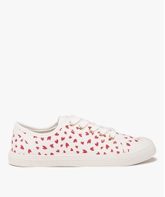 GEMO Baskets femme en toile à motif coeur avec lacets Blanc