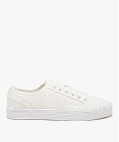 GEMO Baskets femme en toile avec lacets Blanc