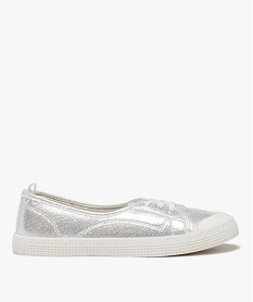 GEMO Baskets femme en toile métallisée et à lacets élastiques argente
