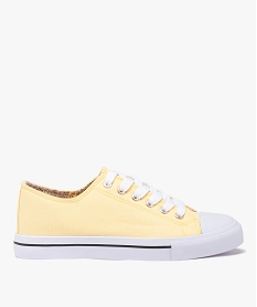 GEMO Baskets femme en toile unies à semelle épaisse avec lacets jaune standard