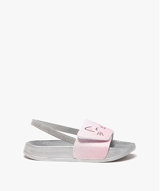 GEMO Mules de piscine fille à scratch avec élastique cheville argente