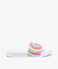 GEMO Mules de piscine fille avec bandeau à reliefs fluo fantaisie Blanc