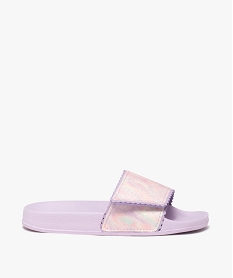 mules de piscine fille avec bandeau scratch a paillettes et dentele violetE520901_1