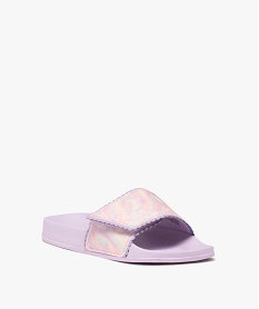 mules de piscine fille avec bandeau scratch a paillettes et dentele violetE520901_2