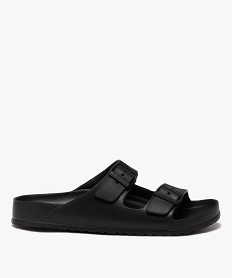 GEMO Mules de piscine homme unies à larges brides avec boucle Noir