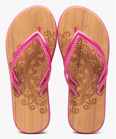 GEMO Tongs femme à double brides fines et semelle imprimée rose vif