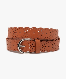 GEMO Ceinture à motifs fleuris perforés femme marron vif