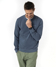 GEMO Sweat coloris unique avec broderie poitrine homme Bleu