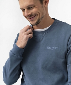 sweat coloris unique avec broderie poitrine homme bleuE554501_2