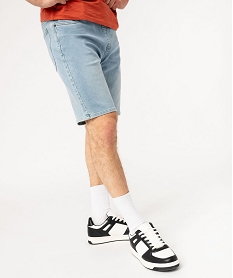 GEMO Bermuda en jean stretch ample à taille élastique homme blanc chine