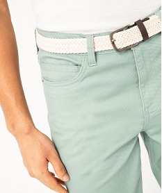 pantalon 5 poches en coton stretch texture avec ceinture tressee homme vertE560701_2